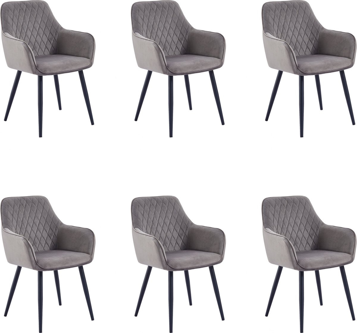 Colenis® - Beverly Eetkamerstoel - Set Van 6 - Grijs - Fluweel - Met armleuning