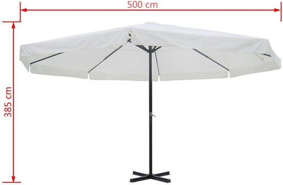 Grote Tuin parasol Wit met met Aluminium Paal 500CM - Tuinparasol met standaard -... |