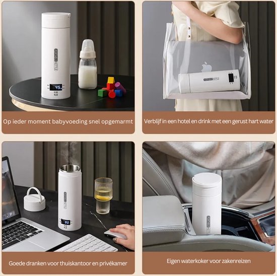 Kleine draagbare waterkoker, 400 ml, mini-waterkoker, elektrisch, snel water, koken, kleine theekop, beker, roestvrijstalen reiswaterkoker voor thee, melk, koffie (wit