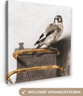 Canvas schilderijen - Carel Fabritius - Woonkamer decoratie - Goud - 50x50 cm - Het puttertje - Vogel - Dier