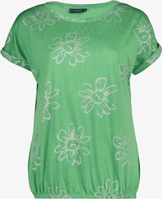 TwoDay dames T-shirt groen met bloemenprint - Maat 3XL