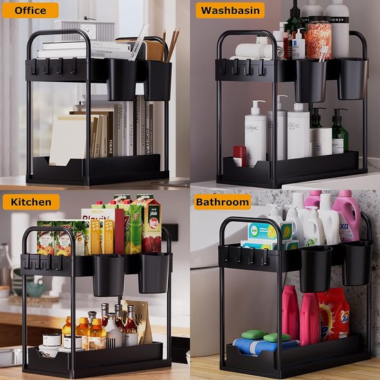 Klem op Bureauplank, Bureau of Onder Bureau 2-laags Plank Bureau-Uitbreidingsorganizer Displayrek met Verstelbaar Metalen Opbergvak voor Tafelaccessoires Spelapparaten Dressoirblad