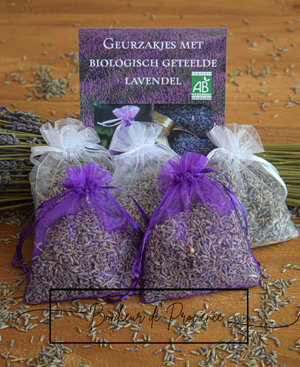 Biologische geurzakjes lavendel uit de Provence 5 stuks 12 gram wit/paars