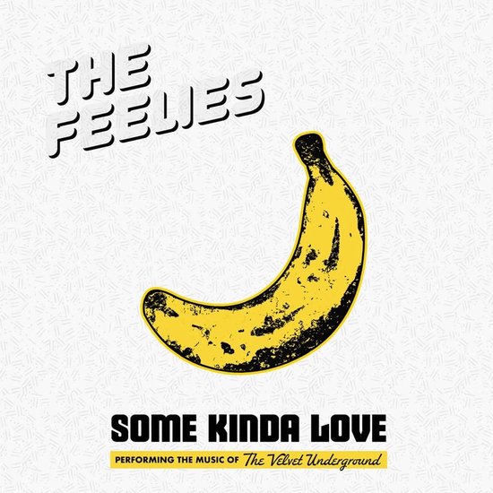The Feelies - Some Kinda Love (LP) met een gele banaan op een grijs gestreept patroon.