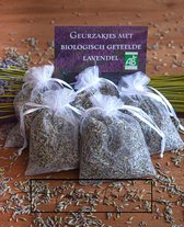 Bonheur de Provence - Lavendel geurzakjes - Biologische lavendel - 5 witte organza zakjes- 12 gr per zakje