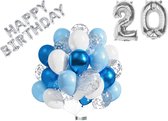Luna Balunas 20 Jaar Ballonnen Set Zilver Blauw Helium - Verjaardag