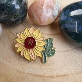 Enamel pin, broche, speldje, verzamelen, kleding versieren, zonnebloem