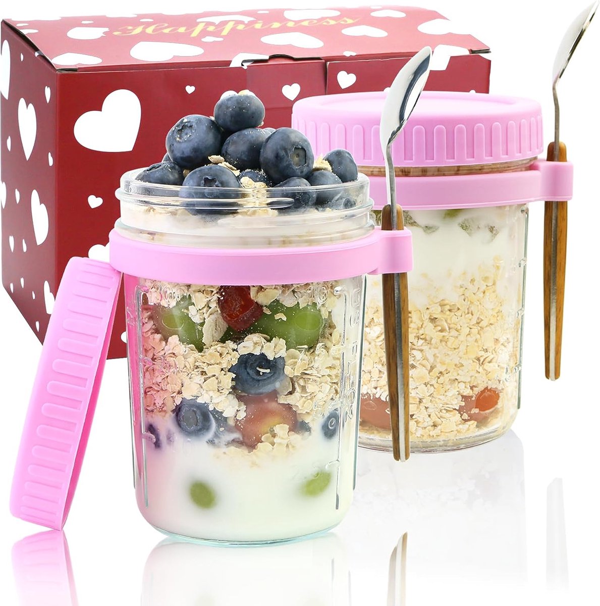 MumdoYAL 4 stuks 500 ml meal prep glazen, overnight