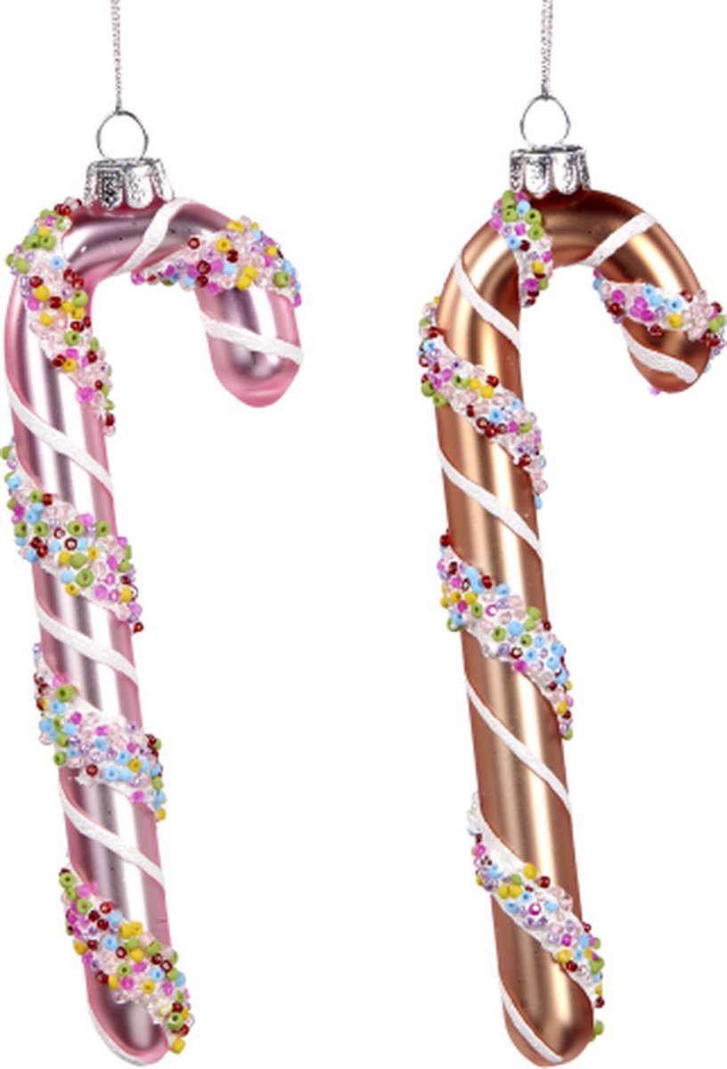 ZUURSTOK-SNOEP-SPRINKELS-GLAS-ASS/2-ROZE-BRUIN-HANDGEMAAKT-15CM-GOODWILL-EXCLUSIEF