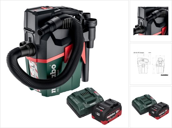 Metabo AS 18 L PC Compact accustofzuiger 18 V 6 l IPX4 stofklasse L nat en droog + 1x accu 8,0 Ah + oplader