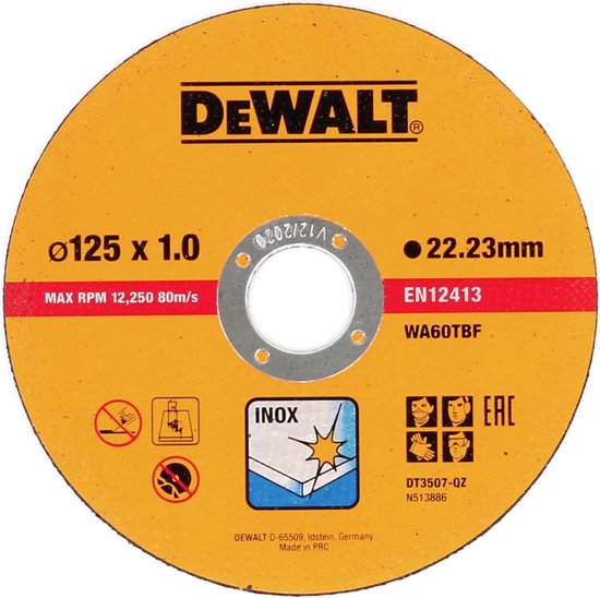 DeWalt DT3507 Doorslijpschijf - 125 x 22,23 x 1,0mm - RVS - inox (10st) - DeWalt
