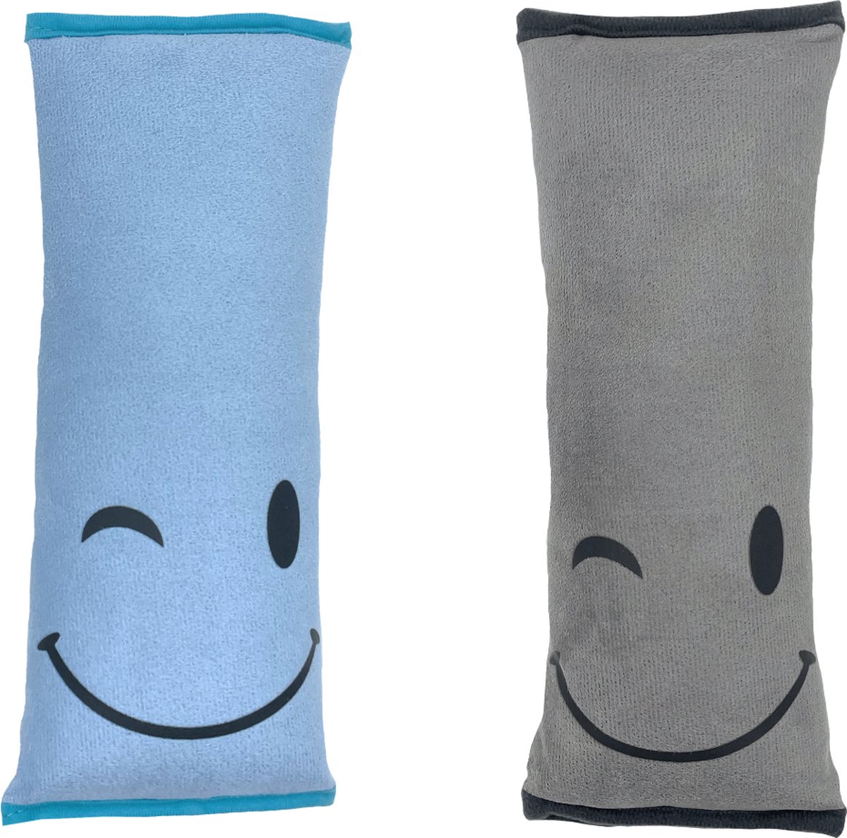 Combiset Grijs en Blauw - Gordelhoes Kind - Gordelkussen - Gordel Beschermer - Autogordel beschermer - Slaapkussen Auto - Gordelhoes Auto - Nekkussen Kind - Gordelhoezen