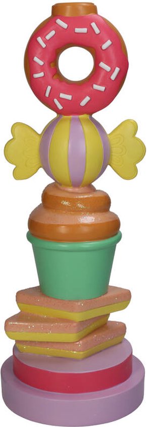 Bougeoir Cactula en forme de cupcake beignet et bonbons empilés 12 x 31 cm