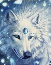 Denza - Diamond painting witte wolf 40 x 50 cm volledige bedrukking ronde steentjes direct leverbaar