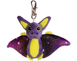 Suki Gifts Pluche knuffeldier vleermuis - paars/geel - 9 cm - sleutelhanger