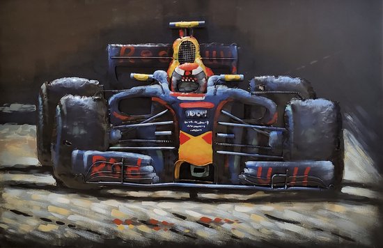 120 x 80 cm - Metaalschilderij - Formule 1 - 3D art Schilderij Metaal - handgeschilderd