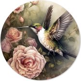 Graphic Message - Kolibrie en Roos Wandcirkel - Vogel Muurcirkel - Romantische Wanddecoratie - Vintage Muurdecoratie - Klassieke Woonkamer Decoratie - Slaapkamer - Vogels - Natuur - 50cm