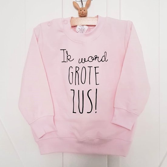Sweater shirt trui voor kind - Big sis Sister - Maat 98 roze zwart - Ik word grote zus - Zwanger bekendmaking Baby - Geboorte - Gezinsuitbreiding - Aankondiging - Cadeau - Zwangerschapsaankondiging - Girl