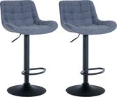 CLP Tover Set de 2 Tabourets de bar - Avec dossier - Ajustable - Repose-pieds - Tissu bleu