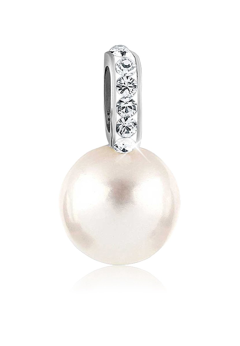 Nenalina - Hanger - Dames Hanger Rond Sprankelend met Kristal en Schelp Kernparel in 925 Sterling Zilver - Dames