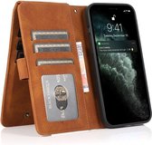 Mobiq - Étui portefeuille en cuir souple iPhone 15 - marron