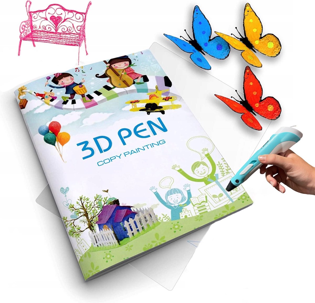 3Dandprint 3D Pen Starter Package Red - Comprend un filament de 50 mètres -  5 pochoirs