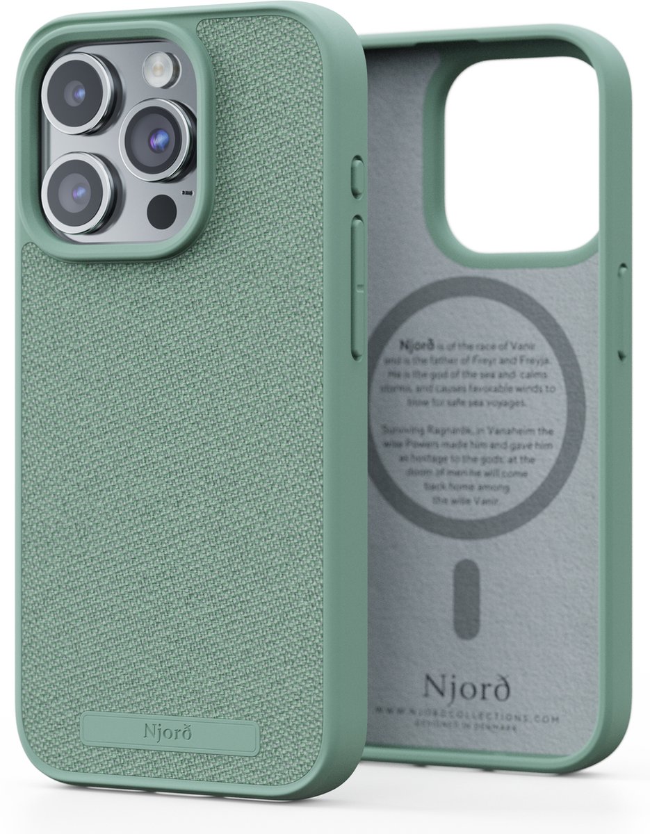 Njord Collections Fabric Telefoonhoesje - Geschikt voor iPhone 15 Pro - 2M valbestendig - 100% gereycled materiaal - Mag Compatibel – Turquoise