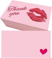 50 stuks Thank You kaartjes roze met lippen - kus