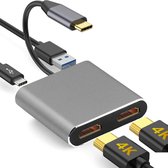 USB-C Hub adapter - 4 in 1 - DUAL 4K HDMI, USB-C en USB 3.0 - docking station - Splitter - Zwart - Provium