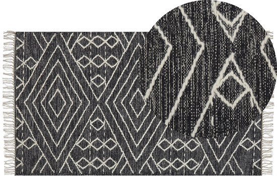 KHENIFRA - Laagpolig vloerkleed - Zwart - 80 x 150 cm - Katoen