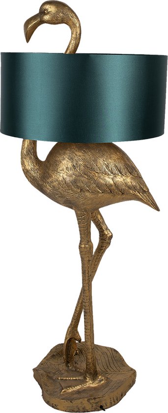 Clayre & Eef Vloerlamp Flamingo 55x40x142 cm Goudkleurig Groen Polyresin Staande Lamp