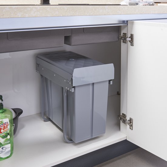 Menage Confort Vuilnisbak Met Automatisch Deksel Voor Keukenlade, 16 L 16 L Grijs