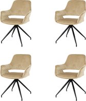 Nuvolix velvet eetkamerstoelen met armleuning set van 4 "Stockholm" - stoel met armleuningen - eetkamerstoel - velvet stoel - beige