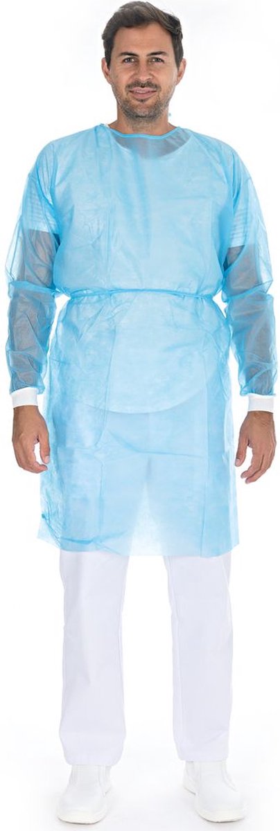 Goedkoopste HYGOSTAR PP bezoekersjas - maat L - blauw - 10 stuks - jasschort voor bezoekers - patiënten - personeel