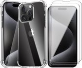 Hoesje geschikt voor iPhone 15 Pro Max - 2x Screen Protector GlassGuard - Back Cover Case ShockGuard Transparant & Screenprotector