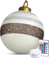 Éclairage de Noël Extérieur sur Piles - Boule de Noël Géante Illuminée 60 cm - Wit/ Marron - Couleurs RVB + Télécommande