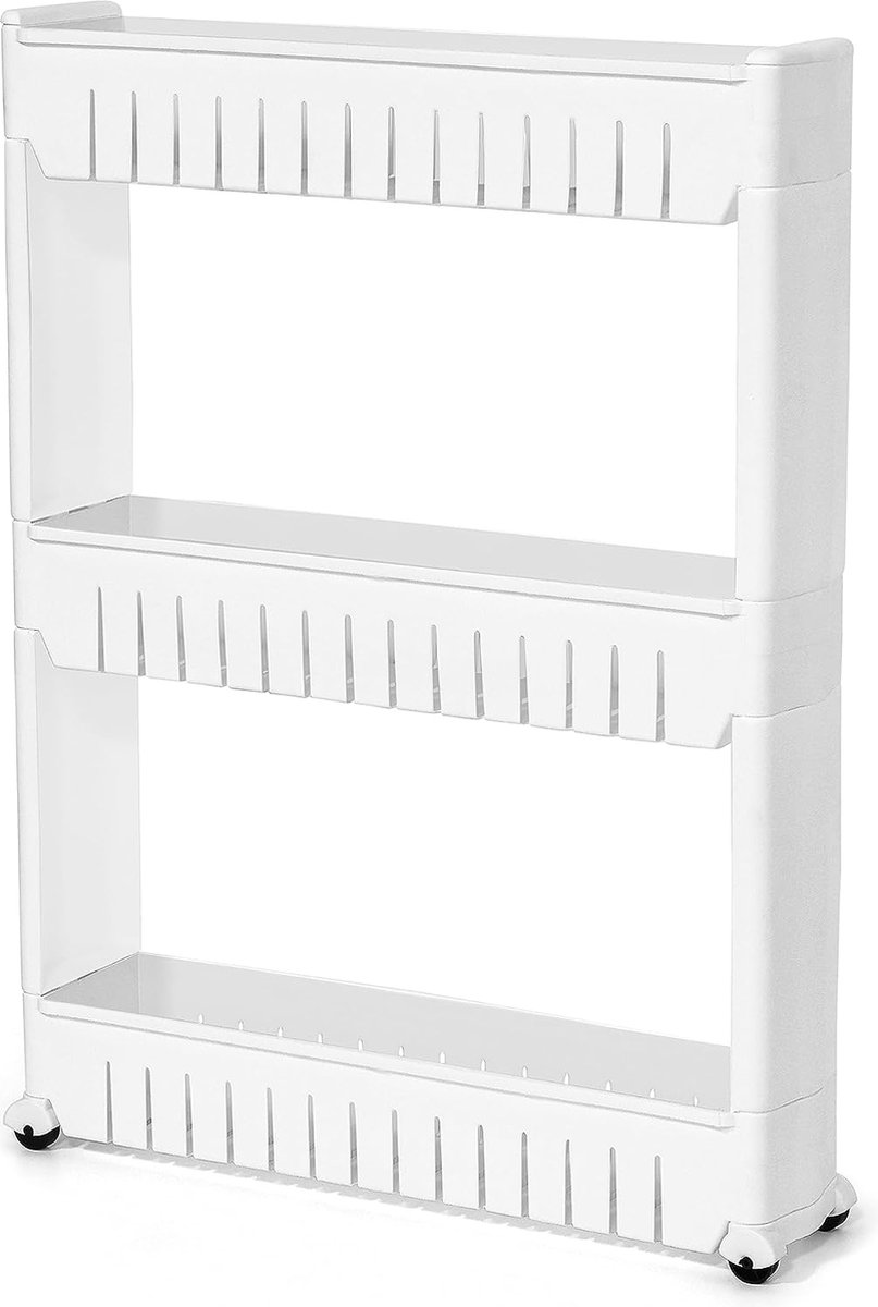 Keukenwagen, smal, keukenwagen, rolwagen met 3 niveaus voor badkamer en keuken, rolwagen, smal en ruimtebesparend voor het organiseren van accessoires, rolwagen keuken, 54,5 x 12,5 x 72