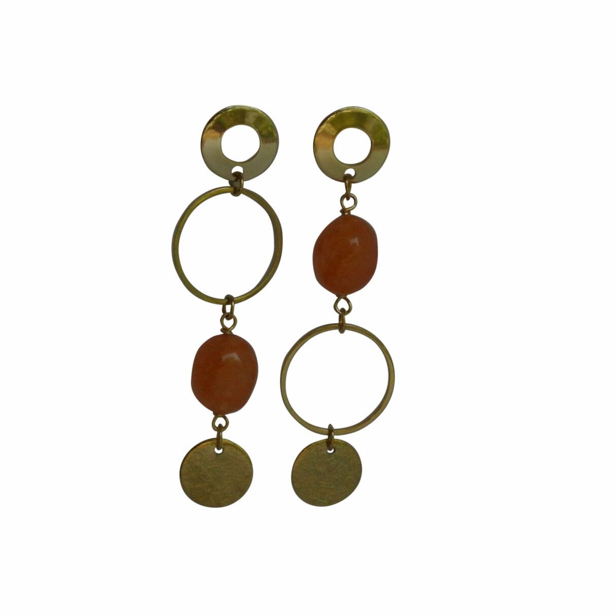 FlowJewels - oorbellen - stainless steel - natuursteen - goud kleurig