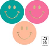 XXL Sluitsticker Sticker – Smiley – 3 assorti - Groen - Oranje - Rose | Traktatiezakje | Envelop sticker | Cadeau – Gift – Cadeauzakje – Traktatie – Kadozakje | Jongen / Meisje - Leuk verpakt | Verjaardag Kinderen – Feest – Birthday - DH collection