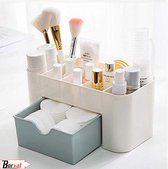 Borvat® | Make-up cosmetica organizer opbergdoos 6 sorteervakken inclusief lade 21 x 11 x 9.5 cm crème - Kleur Blauw