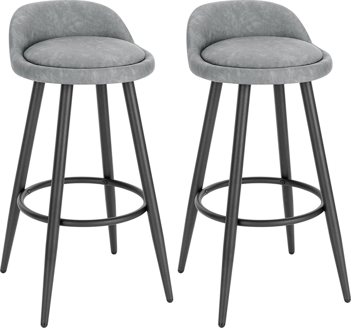 Happyment Leren Barkrukken Cardiff - Set van 2 - Grijs - Met rugleuning - Barstoelen ergonomisch - Keuken - Zithoogte 69cm