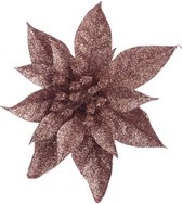 Cosy & Trendy Kerstboomversiering op clip donker beige glitter bloem 15 cm - donker beige kerstversieringen