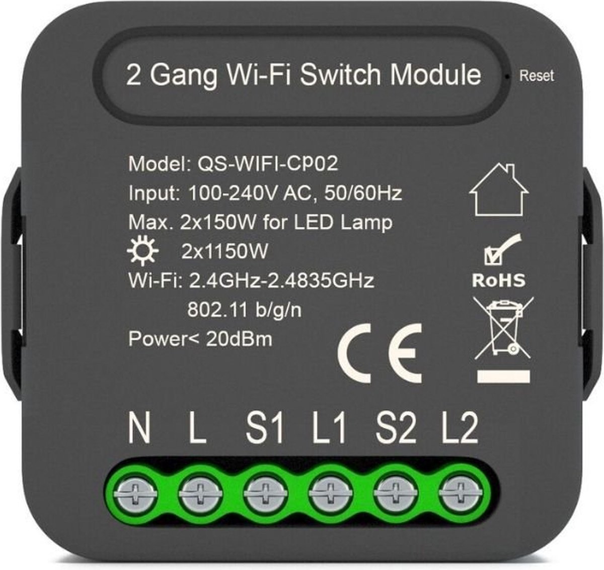 Zwarte wifi dubbele schakelaarmodule - Overig - Zwart - Zwart - Wifi - SILUMEN