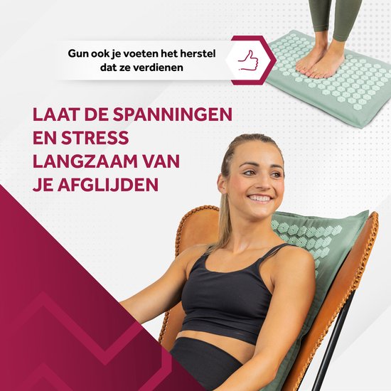 Northwall Spijkermat met Kussen & Draagtas - Acupressuur mat met Spijkerkussen - Spijkerbed - Acupunctuur - Meditatie - Shakti Massage - Groen