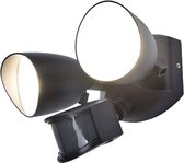 LUTEC Shrimp - LED security wandlamp voor buiten - PIR bewegingssensor - Dag/nacht sensor - Premium aluminium - Tweekoppig - 1700Lm krachtig licht - 4000K helder wit licht - Mat zwart