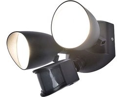 LUTEC Shrimp - LED security wandlamp voor buiten - PIR bewegingssensor - Dag/nacht sensor - Premium aluminium - Tweekoppig - 1700Lm krachtig licht - Mat zwart