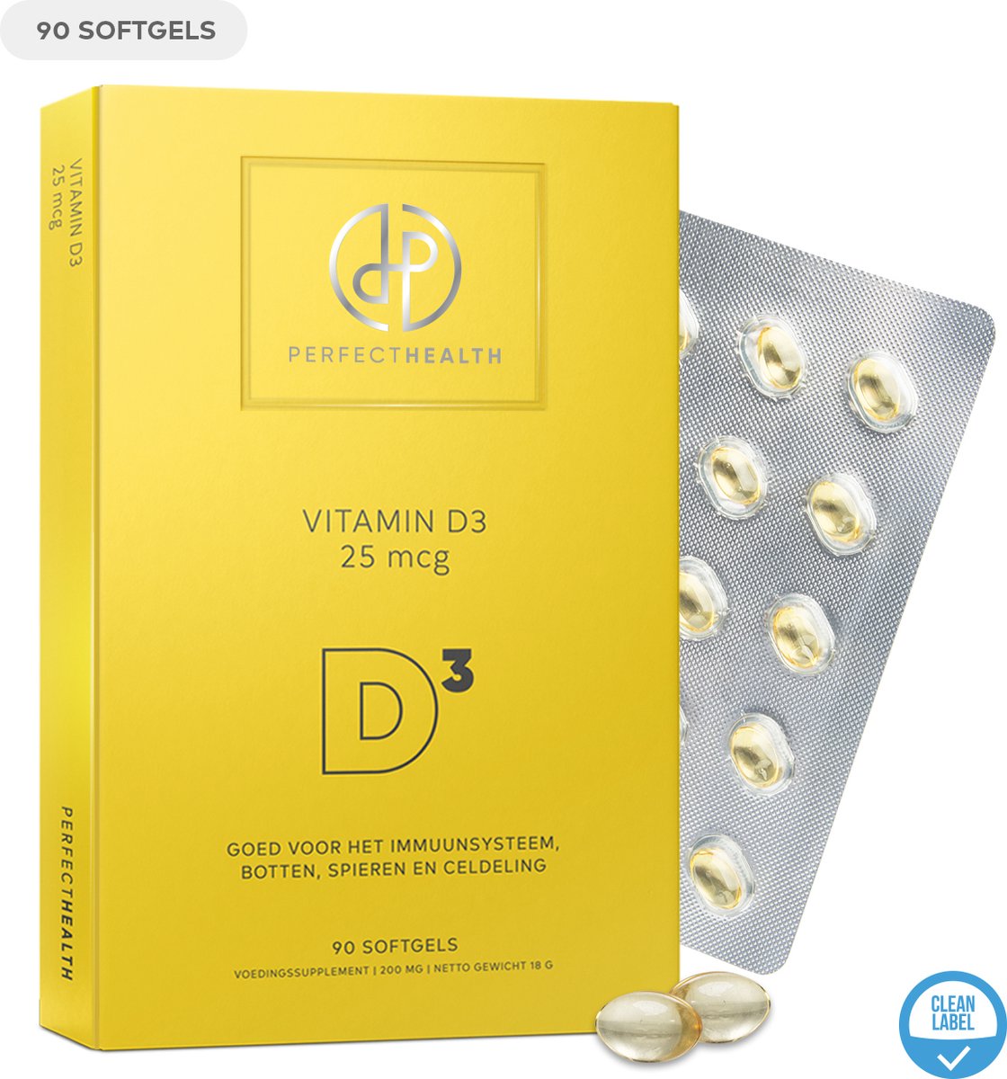 Perfect Health - Vitamine D3 25mcg - Hoge Dosering - 90 Capsules - Immuunsysteem - Vegan