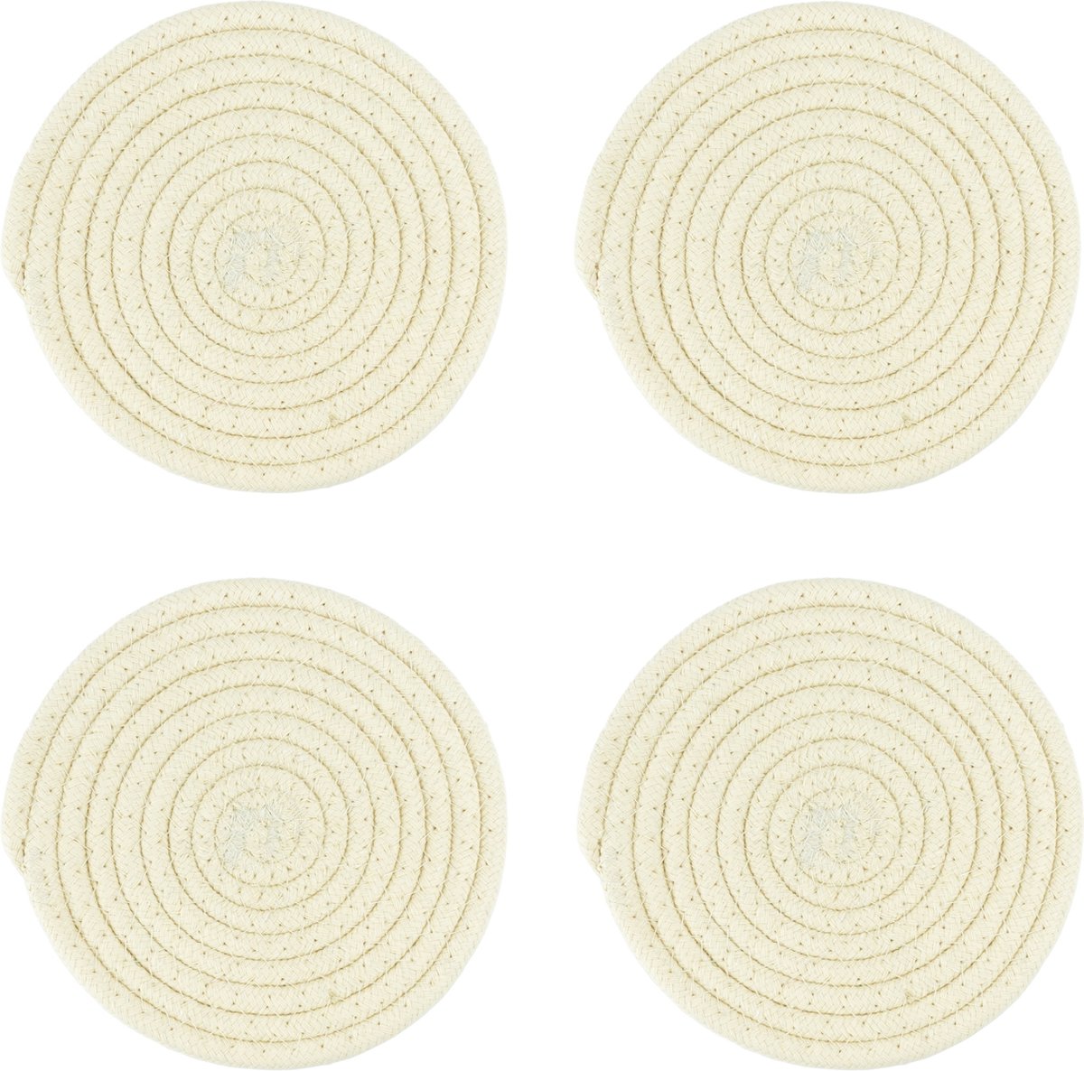 Krumble Pannenonderzetter - Set van 4 - Bohemian - Rond - onderzetters - Panbeschermers - Pan accessoires - Tafelbeschermer - Katoen - Beige - 18 cm (d)