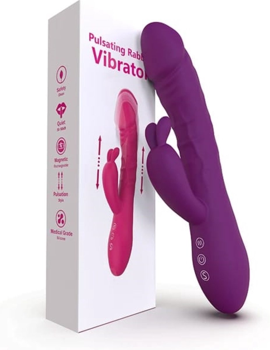Rabbit Tarzan Vibrator - met Stotende Werking - Vibrators voor Vrouwen - Discreet & Stil – G-spot & Clitoris Stimulator - Dildo - Erotiek Seksspeeltjes-Toys purple/paars