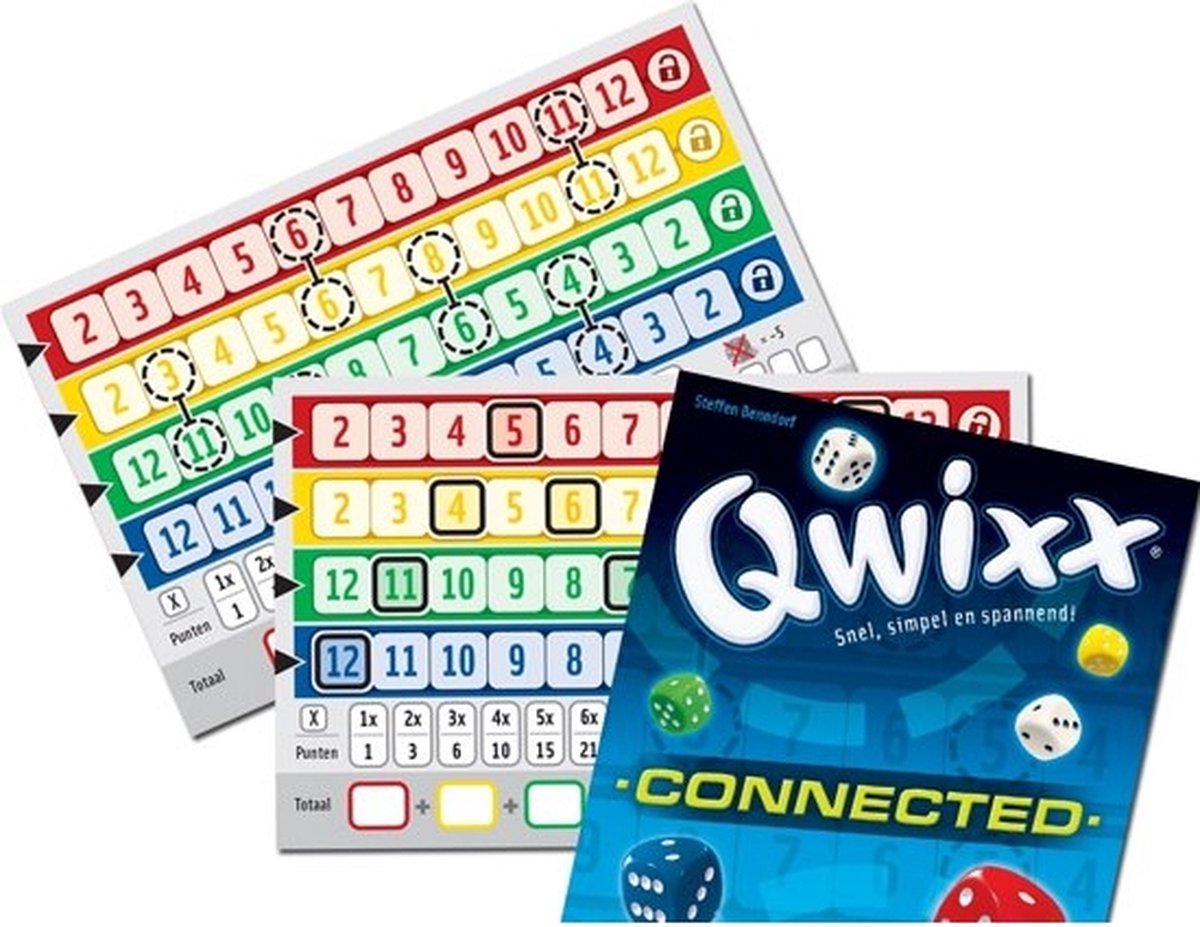 White Goblin Games - Qwixx Connected - Dobbelspel - 2 tot 5 spelers - Voor de hele familie - uitbreiding - Extra scoreblokken met nieuwe uitdagingen — afbeelding 4